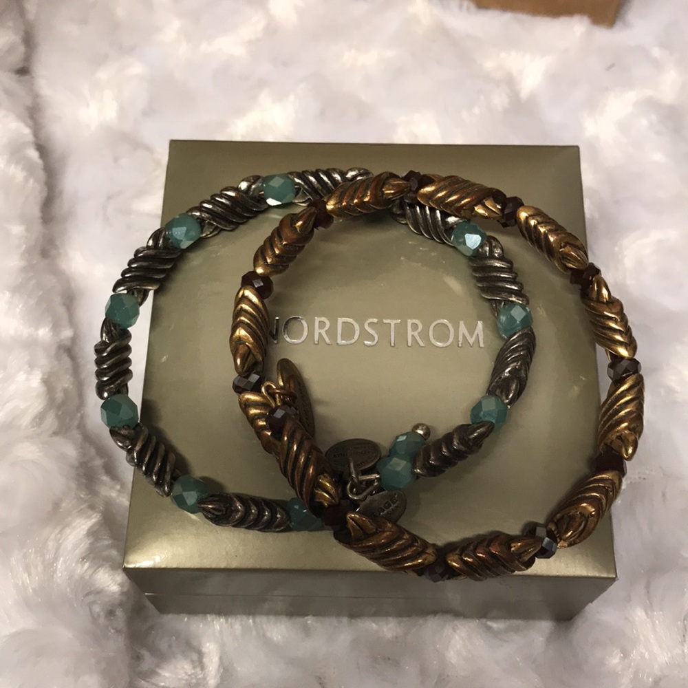 Woven metal Artesian bracelets BOHO with glass stones beautiful metal set of 2 - Picture 9 of 15